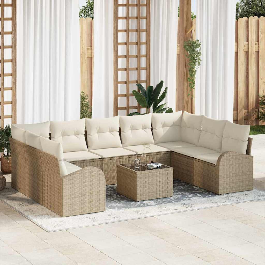 vidaXL Zestaw Sof z poduszką 10 pcs Beżowy Rattan poli