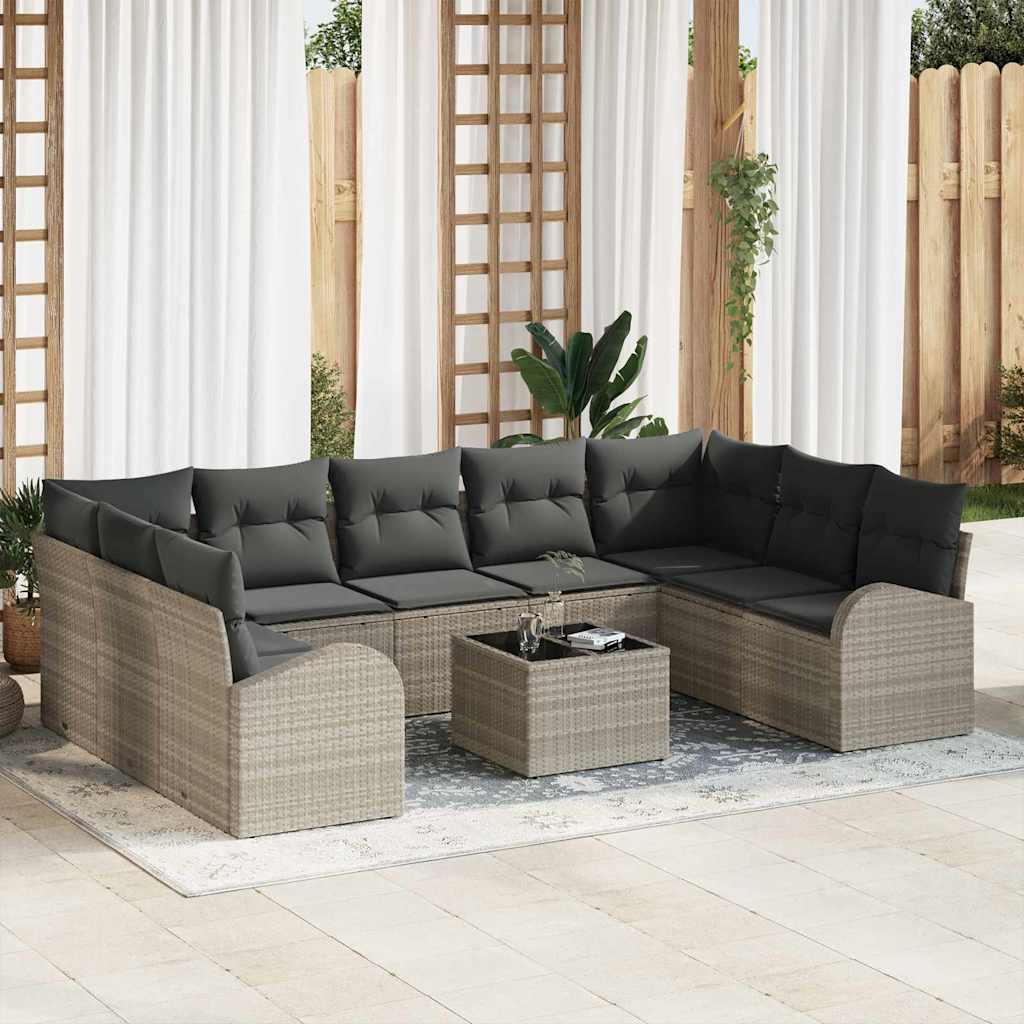 vidaXL Zestaw Sof z poduszką 10 pcs Jasnoszary Rattan poli