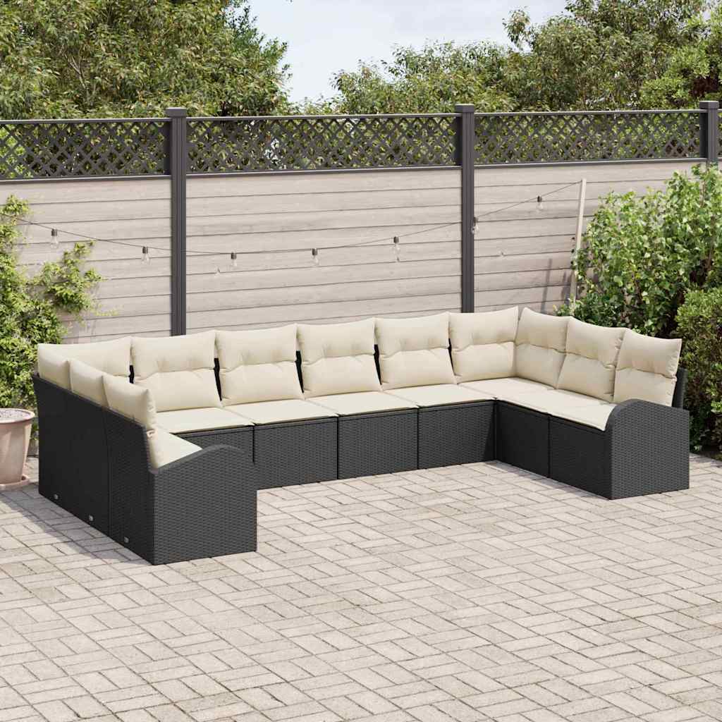 vidaXL Zestaw Sof z poduszką 10 pcs Czarny Technorattan