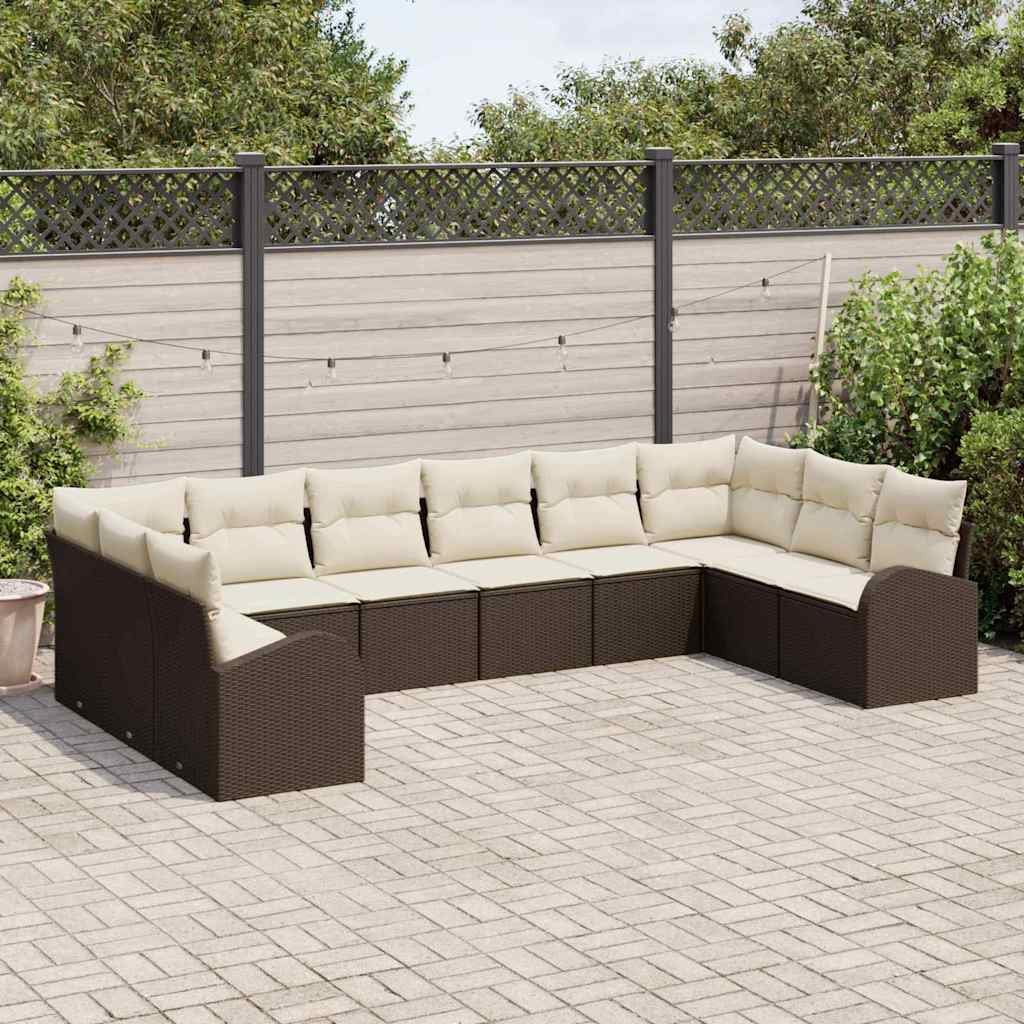 vidaXL Zestaw Sof z poduszką 10 pcs Brązowy Technorattan