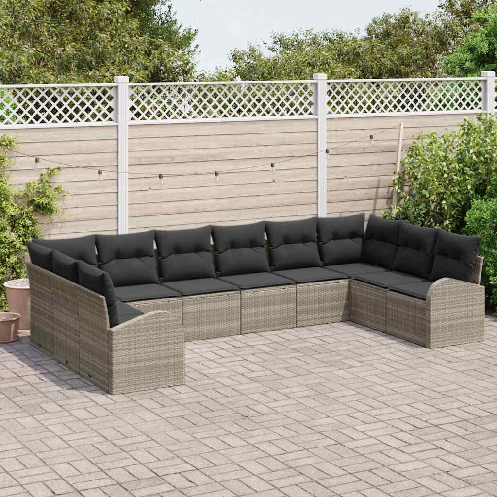 vidaXL Zestaw Sof z poduszką 10 pcs Jasnoszary Technorattan