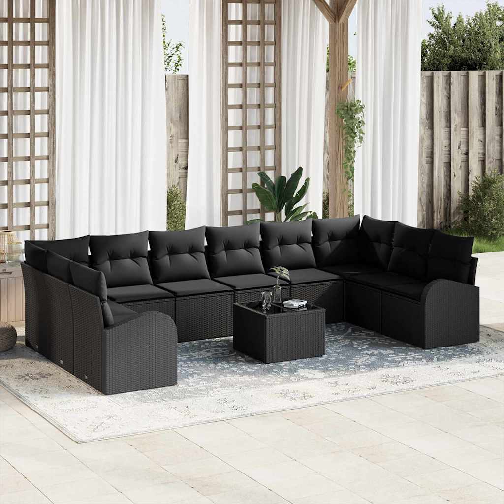 vidaXL Zestaw Sof z poduszką 11 pcs Czarny Technorattan