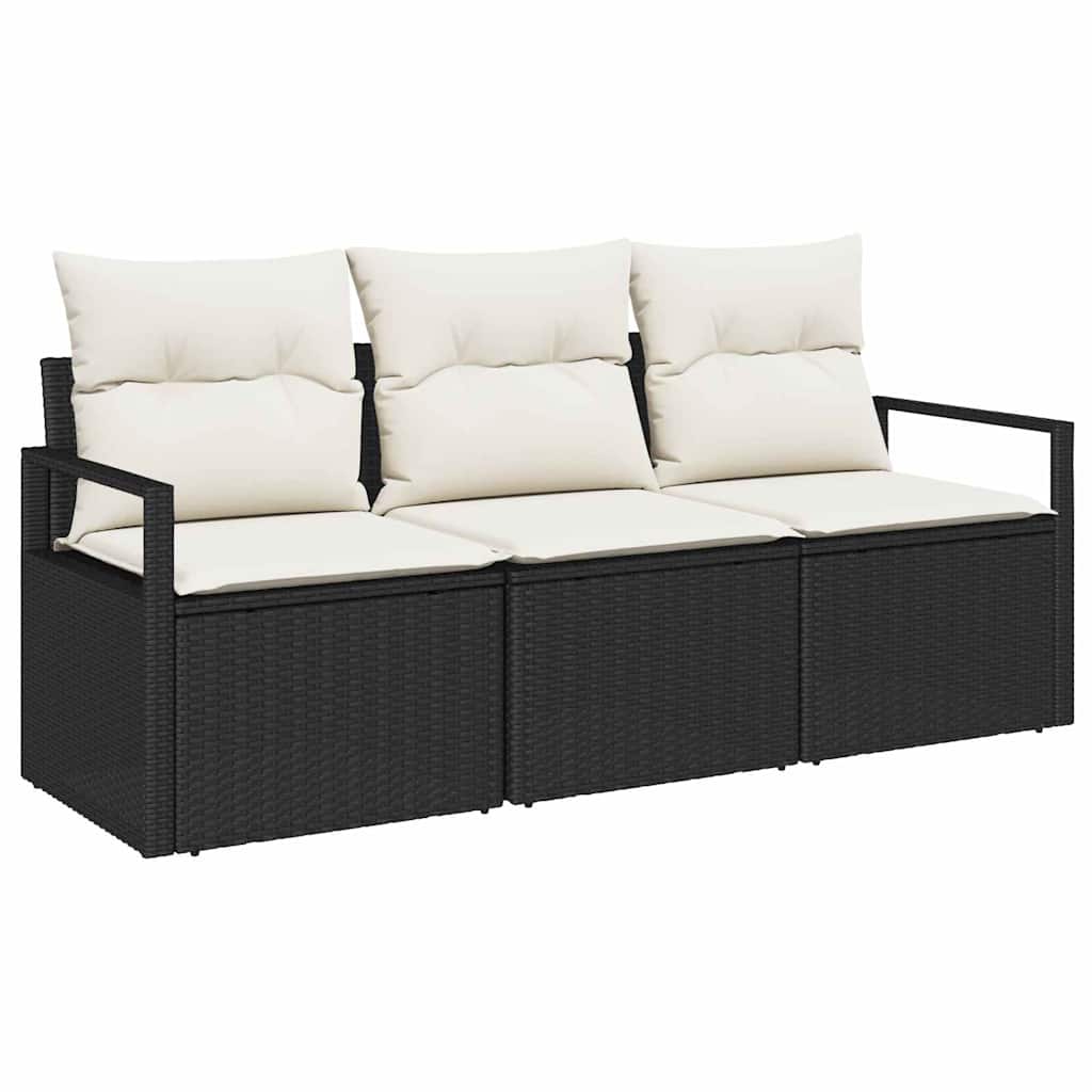 vidaXL Zestaw Sof 3 pcs Czarny polirattan