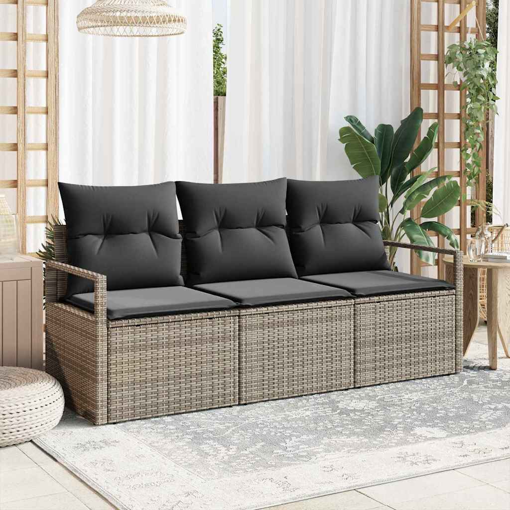 vidaXL Zestaw Sof 3 pcs Szary polirattan