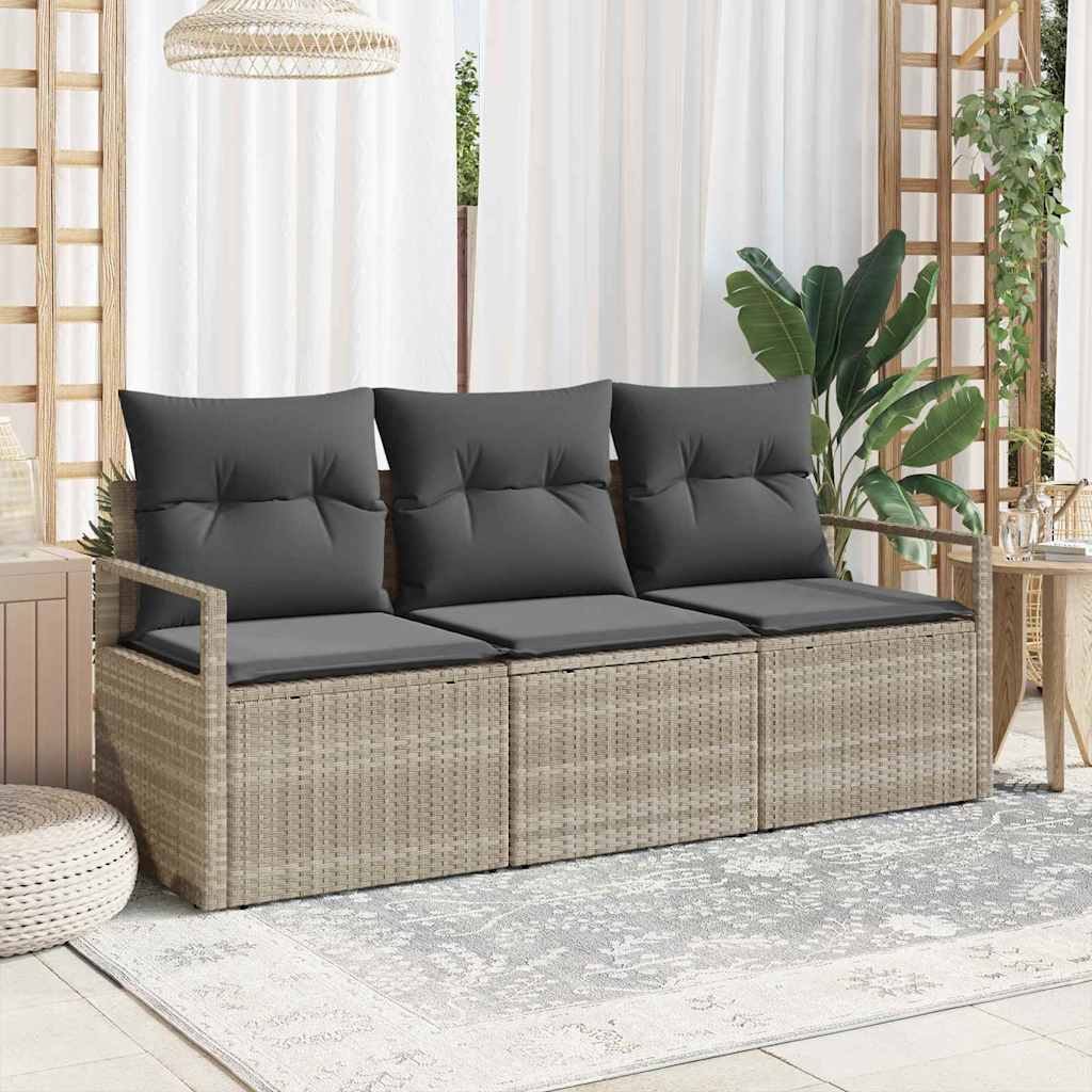 vidaXL Zestaw Sof 3 pcs Jasnoszary polirattan