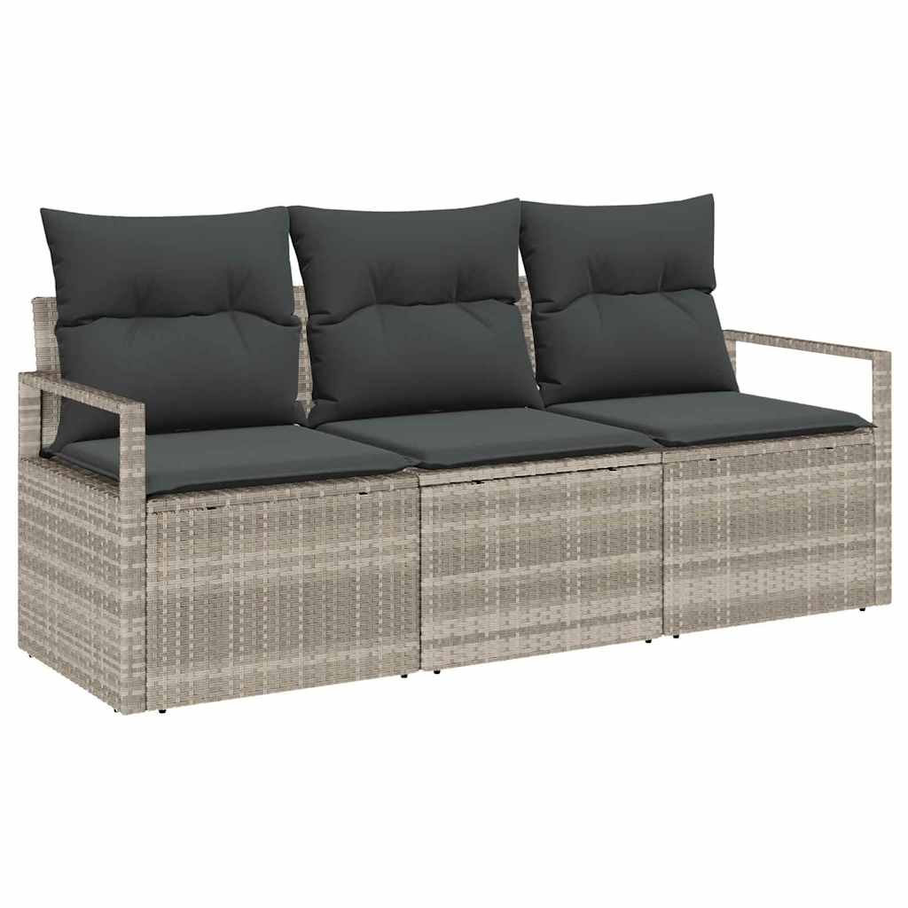 vidaXL Zestaw Sof 3 pcs Jasnoszary polirattan
