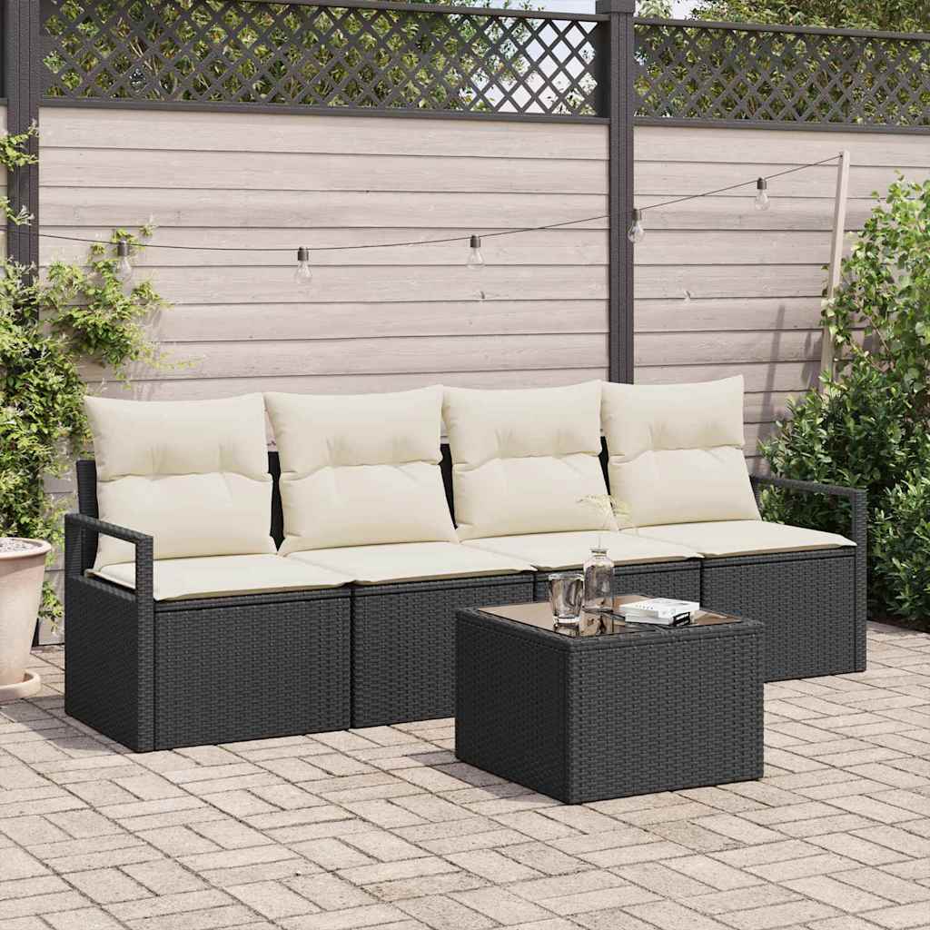 vidaXL Zestaw Sof 5 pcs Czarny i kremowy polirattan