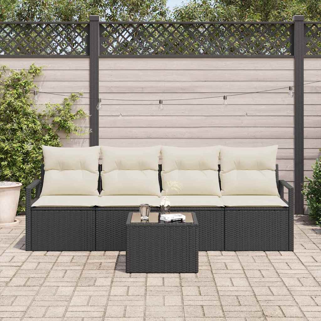 vidaXL Zestaw Sof 5 pcs Czarny i kremowy polirattan