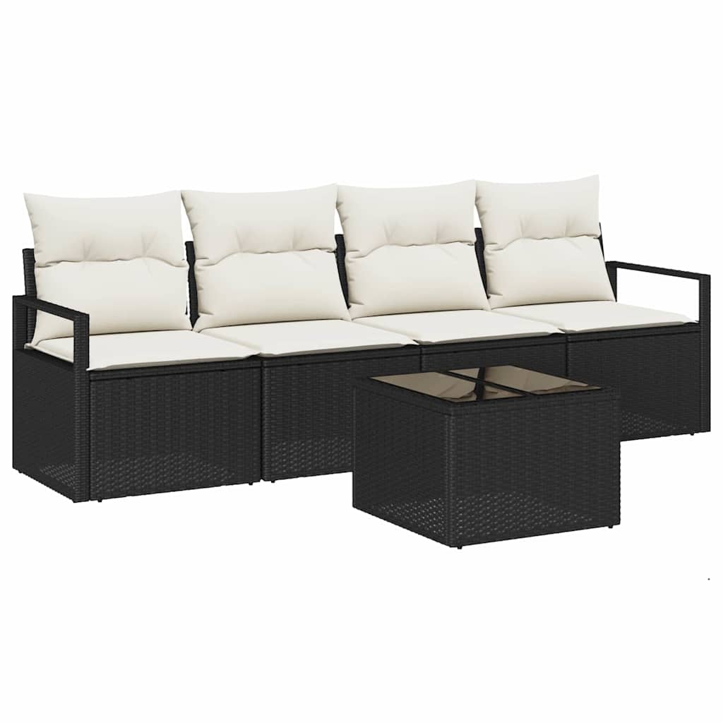 vidaXL Zestaw Sof 5 pcs Czarny i kremowy polirattan