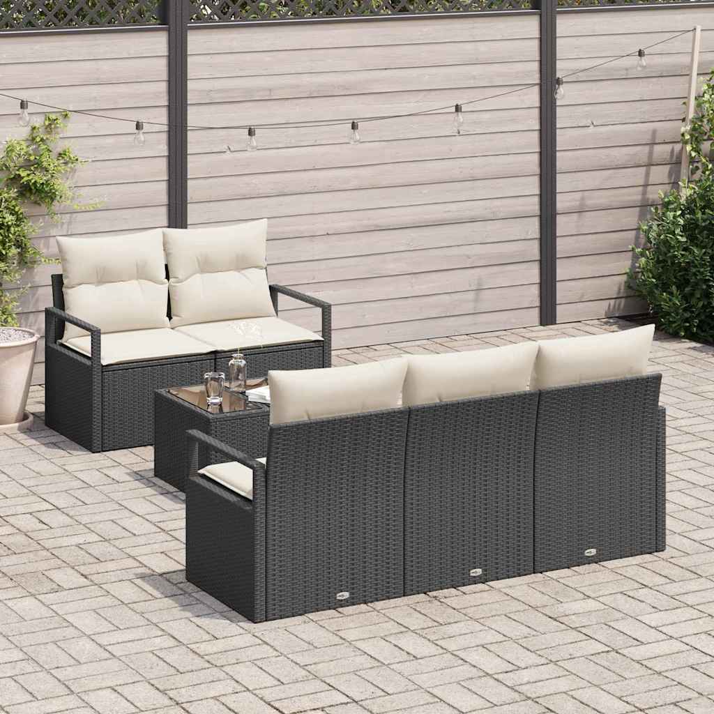 vidaXL Zestaw Sof z poduszką 6 pcs Czarny i kremowy polirattan