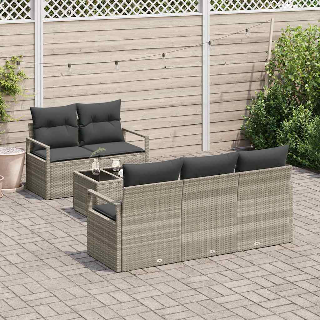 vidaXL Zestaw Sof z poduszką 6 pcs Jasnoszary polirattan