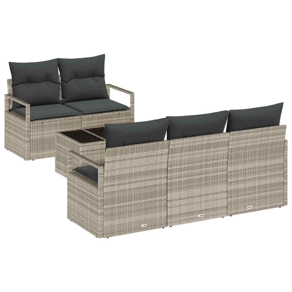 vidaXL Zestaw Sof z poduszką 6 pcs Jasnoszary polirattan