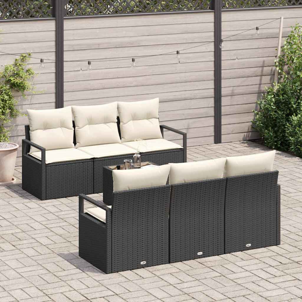 vidaXL Zestaw Sof z poduszką 7 pcs Czarny i kremowy polirattan