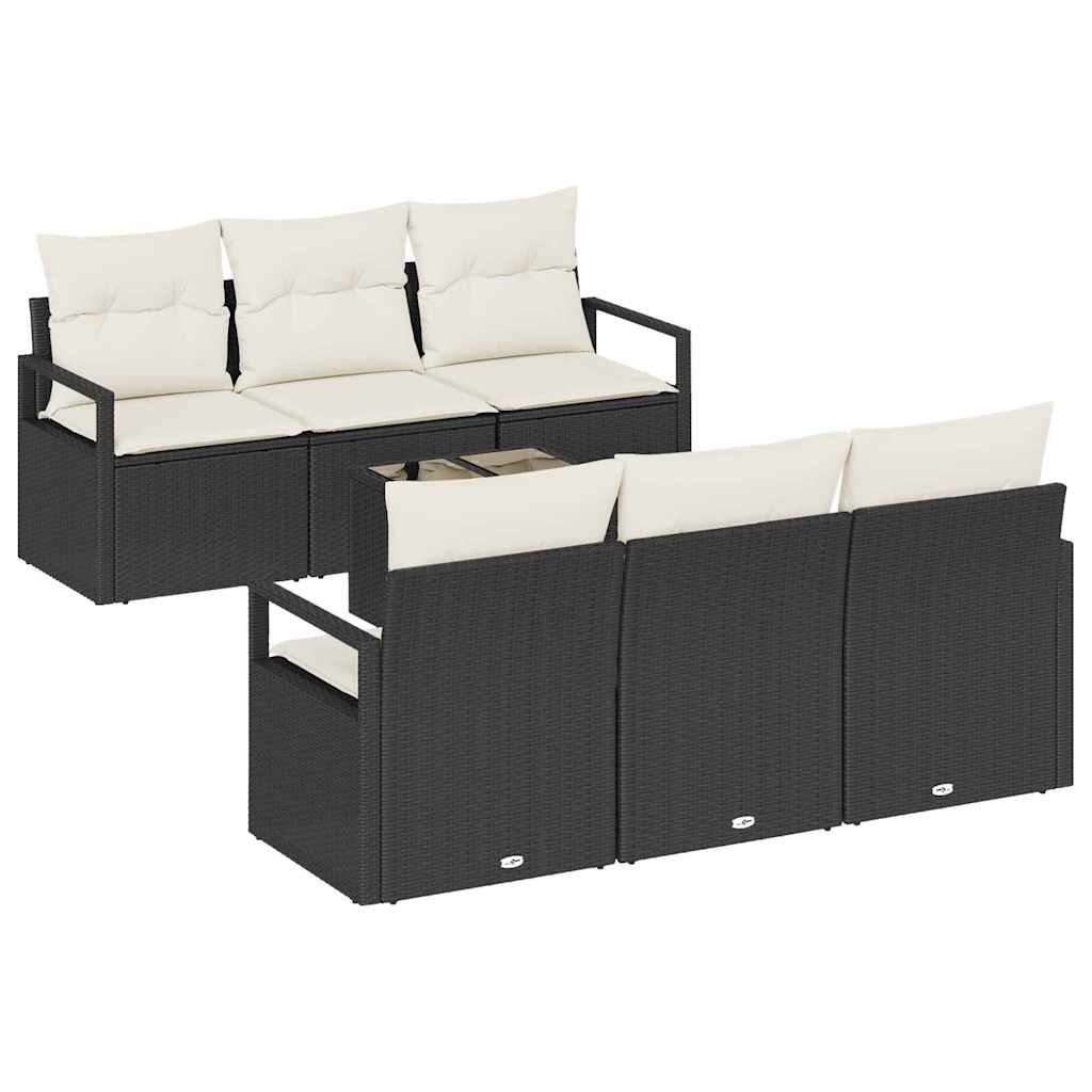 vidaXL Zestaw Sof z poduszką 7 pcs Czarny i kremowy polirattan