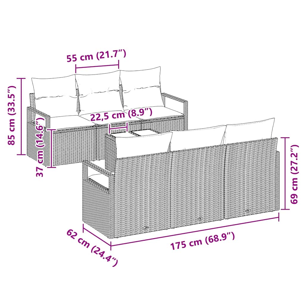 vidaXL Zestaw Sof z poduszką 7 pcs Szary polirattan