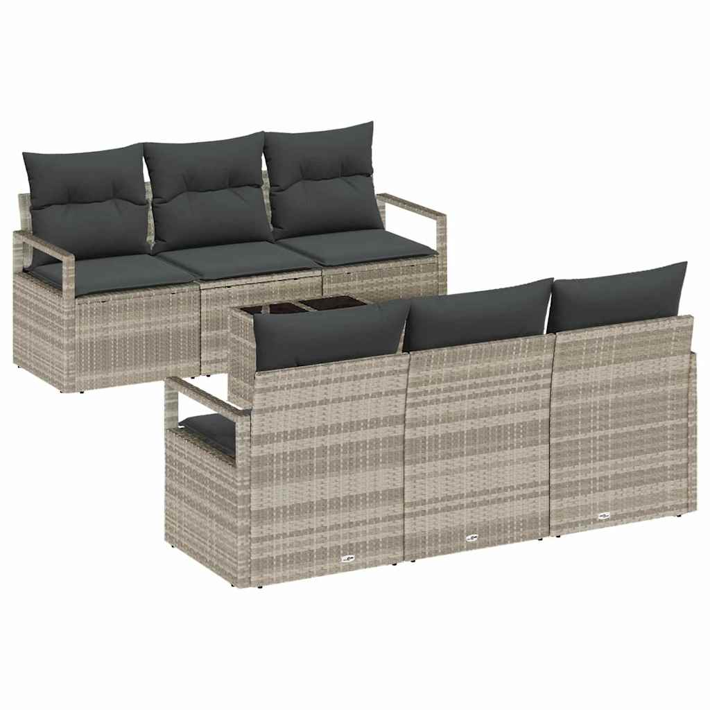 vidaXL Zestaw Sof z poduszką 7 pcs Jasnoszary polirattan