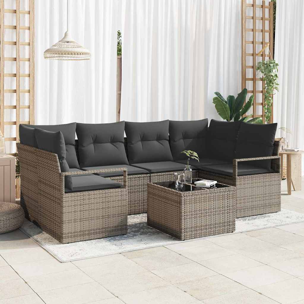 vidaXL Zestaw Sof z poduszką 7 pcs Szary polirattan