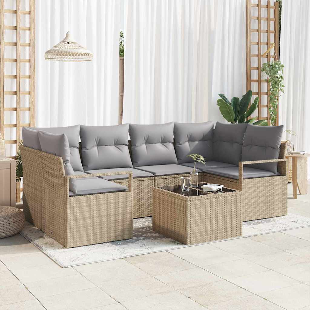 vidaXL Zestaw Sof z poduszką 7 pcs Beżowy i szary polirattan