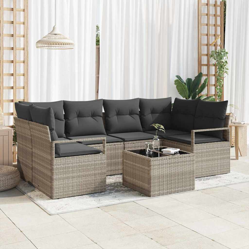 vidaXL Zestaw Sof 7 pcs Jasnoszary i Ciemnoszary polirattan