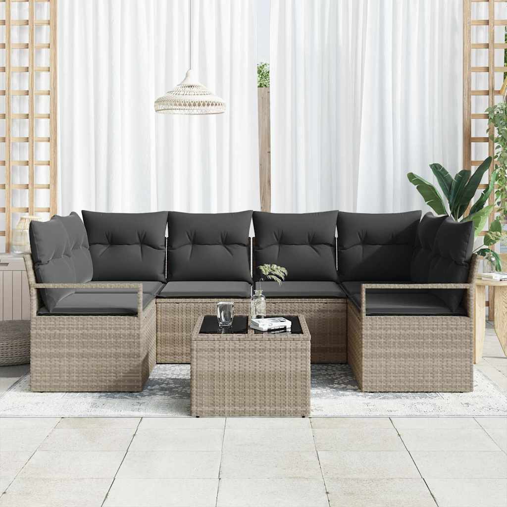 vidaXL Zestaw Sof 7 pcs Jasnoszary i Ciemnoszary polirattan