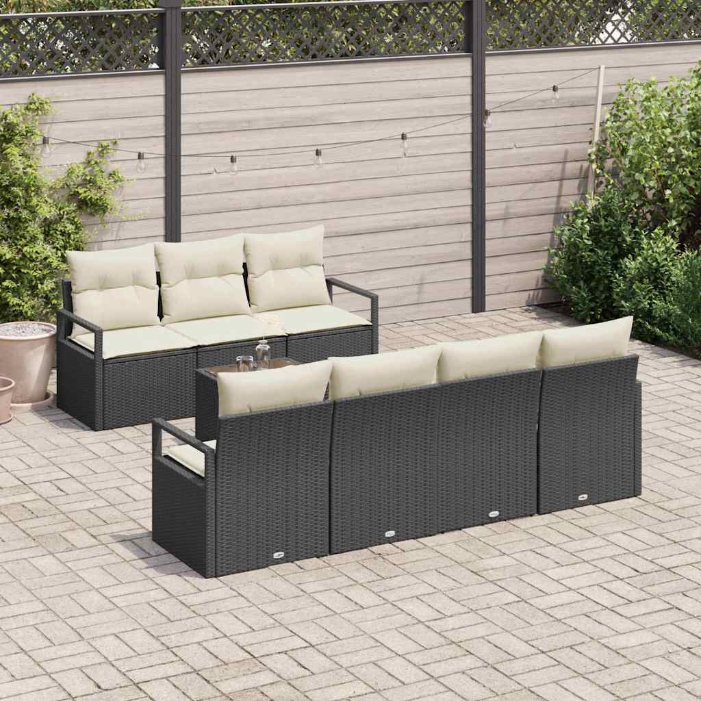 vidaXL Zestaw Sof z poduszką 8 pcs Czarny i kremowy polirattan
