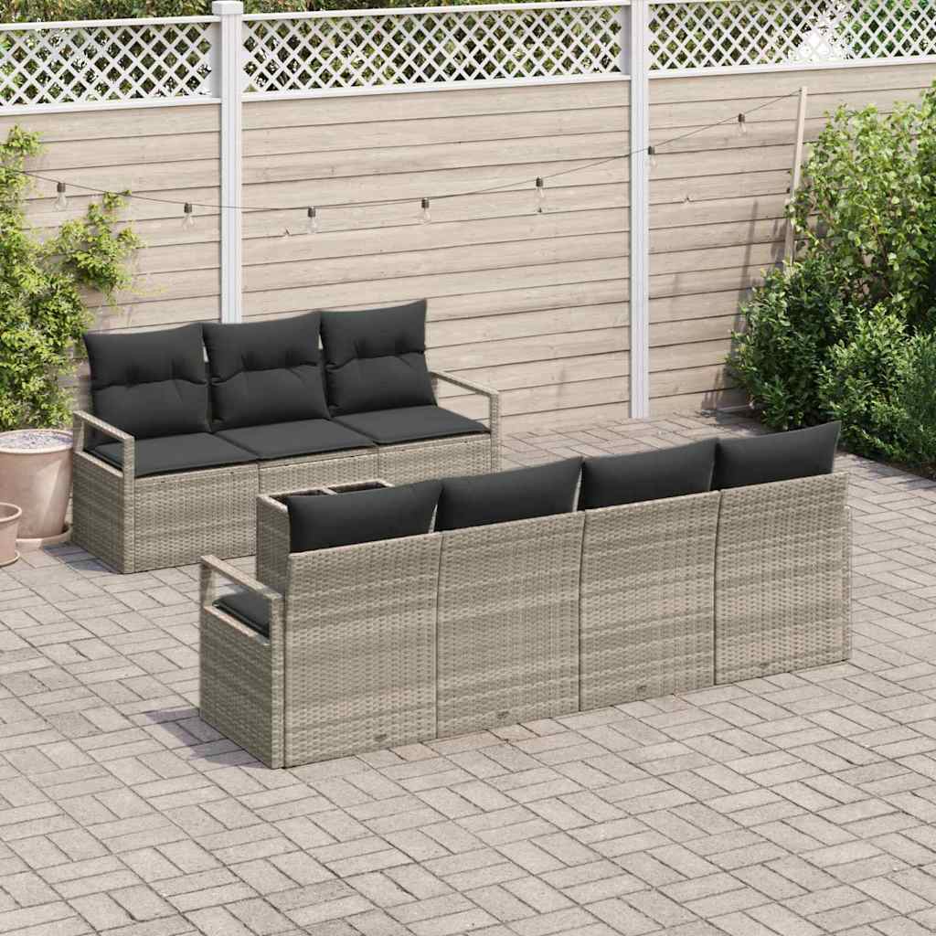 vidaXL Zestaw Sof z poduszką 8 pcs Jasnoszary polirattan