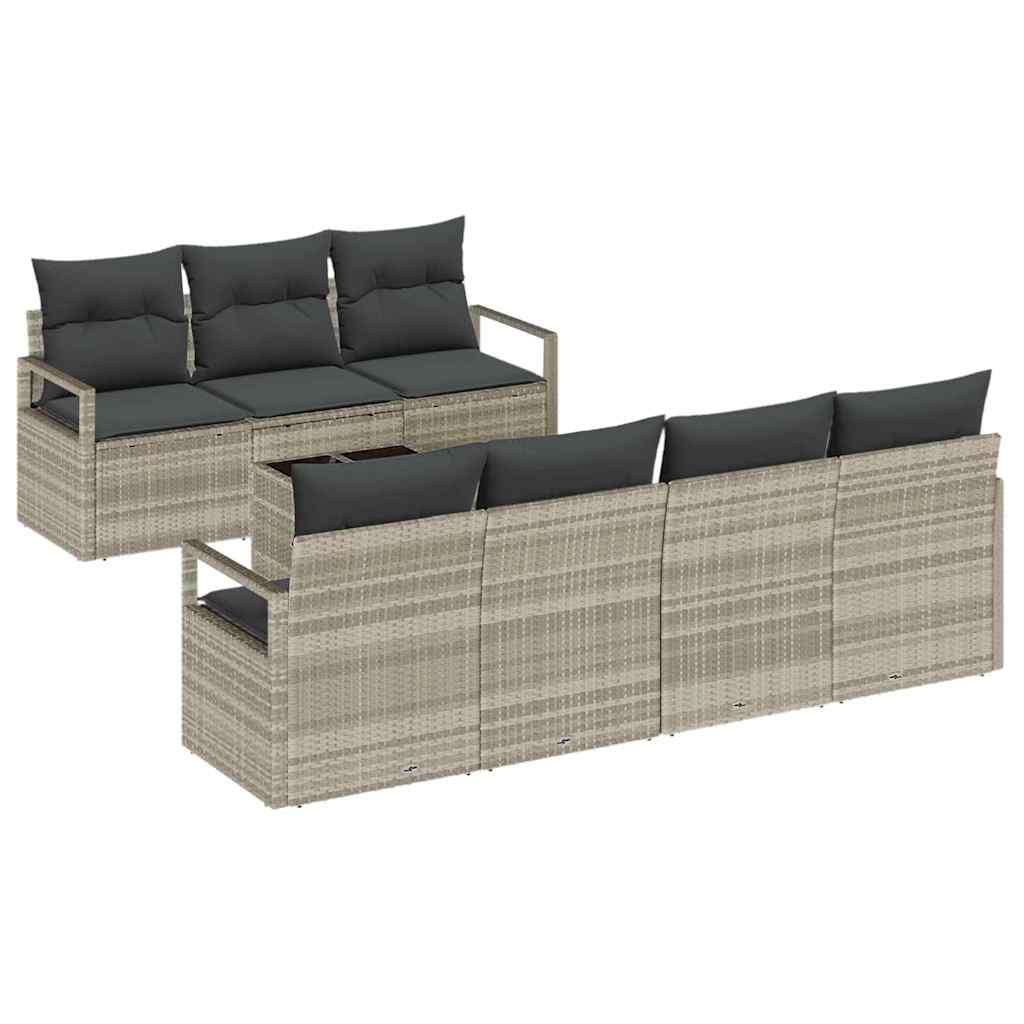 vidaXL Zestaw Sof z poduszką 8 pcs Jasnoszary polirattan