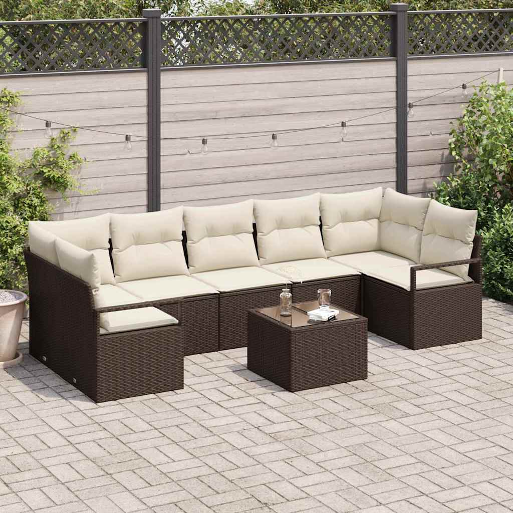 vidaXL Zestaw Sof 8 pcs Brązowy i Kremowy polirattan