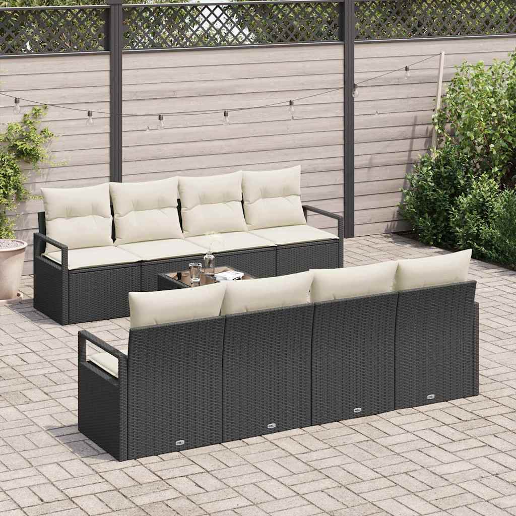 vidaXL Zestaw Sof z poduszką 7 pcs Czarny i kremowy polirattan