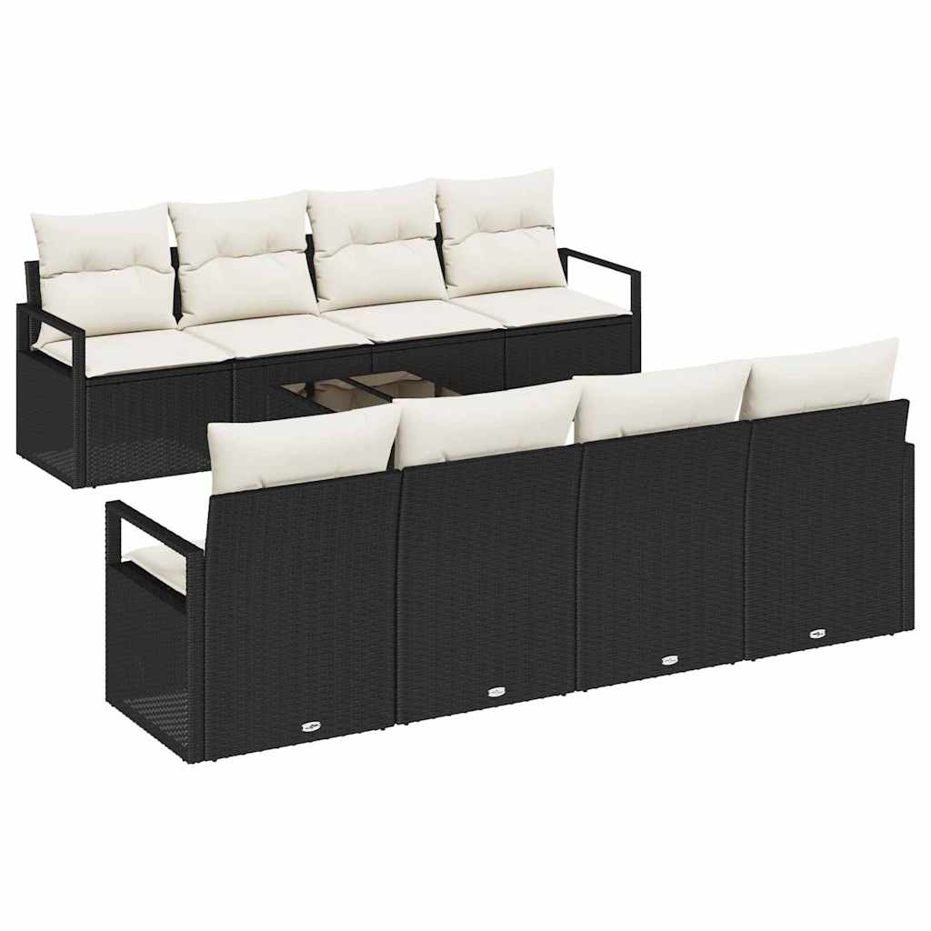vidaXL Zestaw Sof z poduszką 7 pcs Czarny i kremowy polirattan