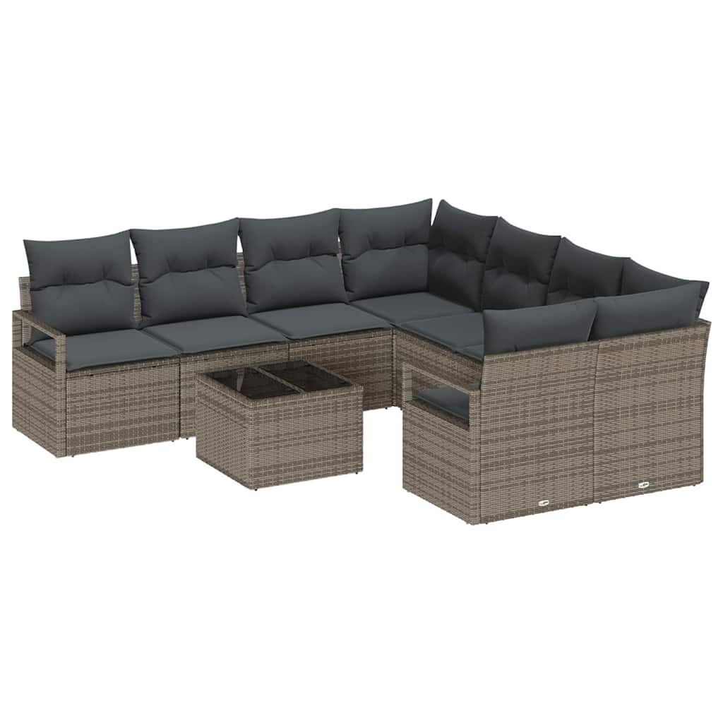 vidaXL Zestaw Sof z poduszką 9 pcs Szary polirattan