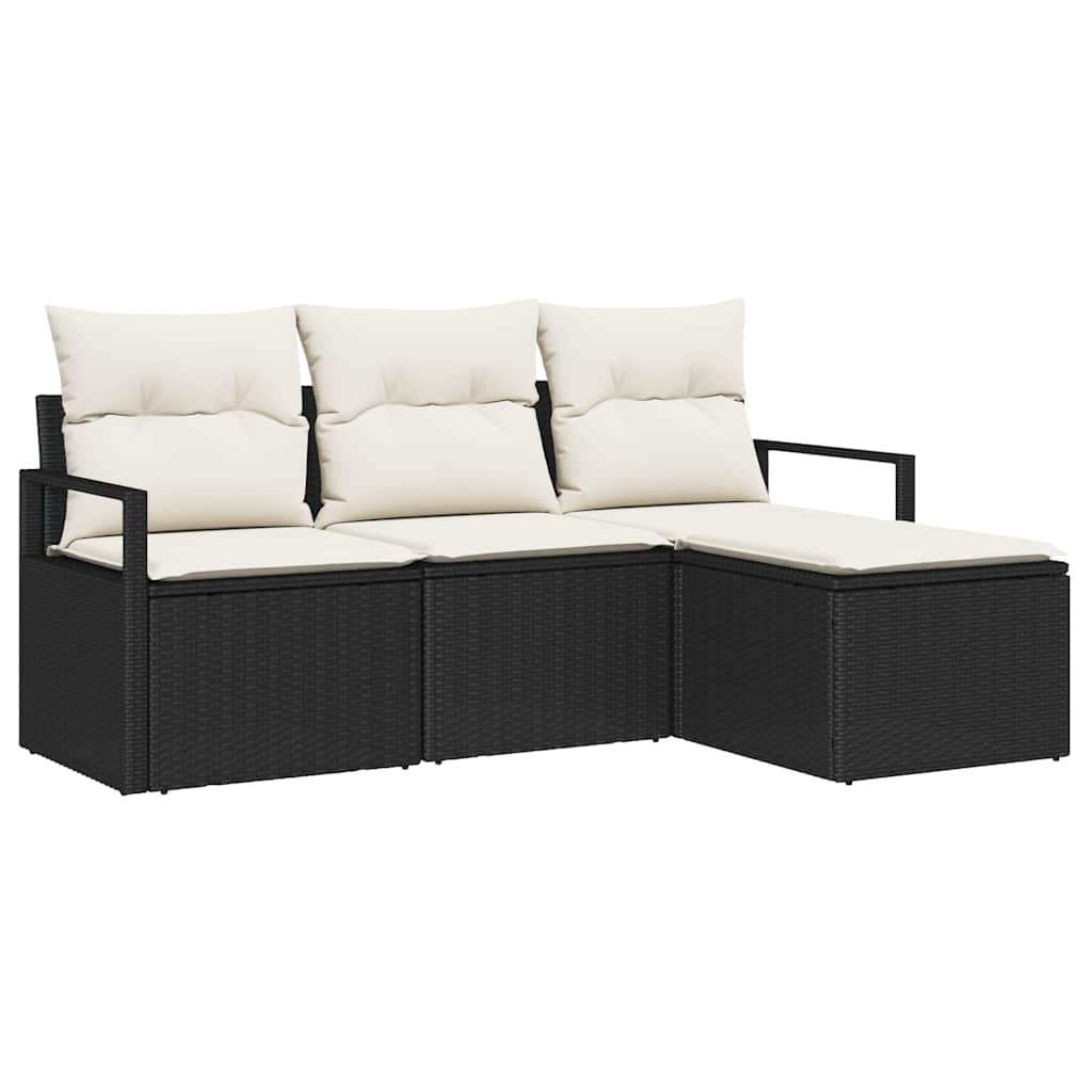 vidaXL Zestaw Sof z poduszką 4 pcs Czarny polirattan