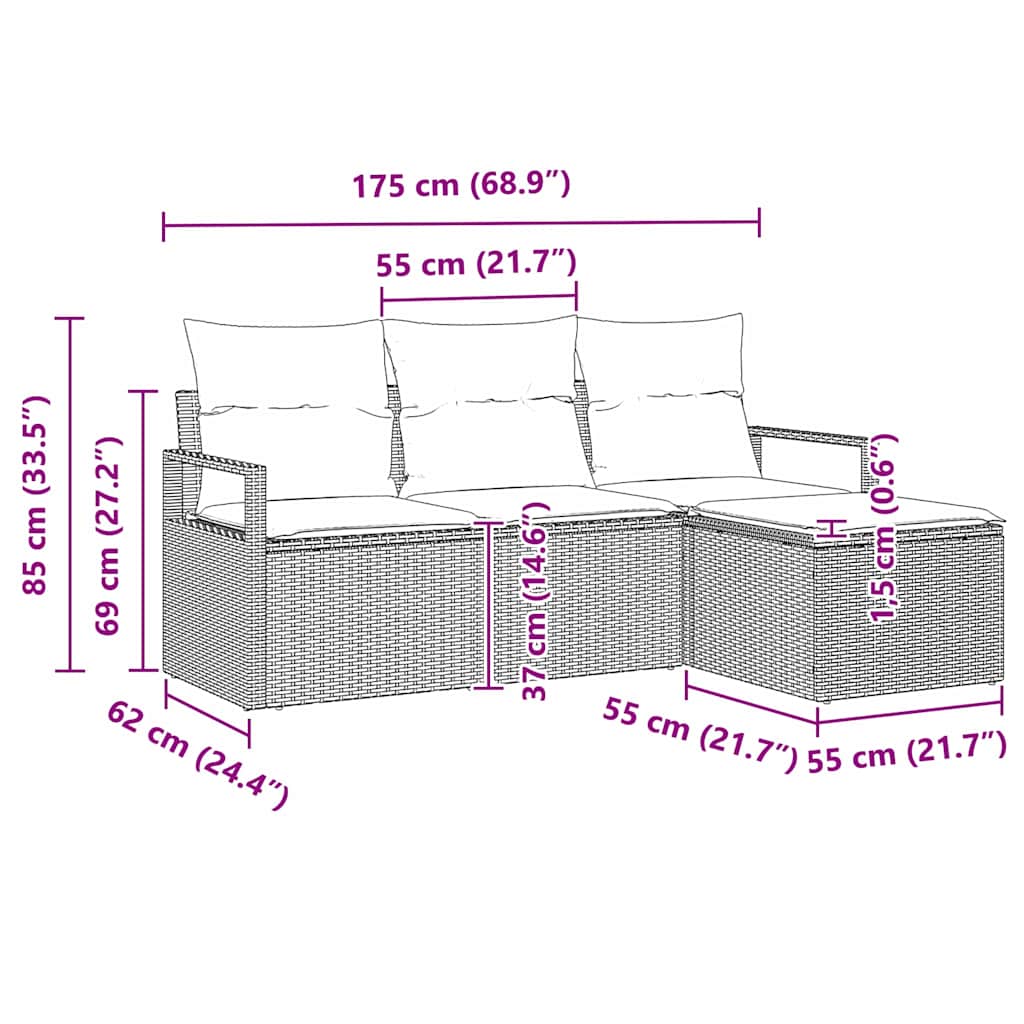 vidaXL Zestaw Sof 4 pcs Brązowy polirattan