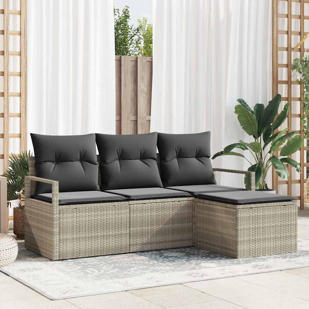 vidaXL Zestaw Sof 4 pcs Jasnoszary polirattan