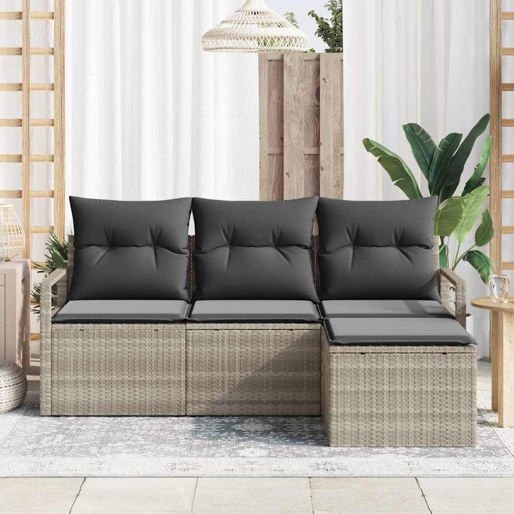 vidaXL Zestaw Sof 4 pcs Jasnoszary polirattan