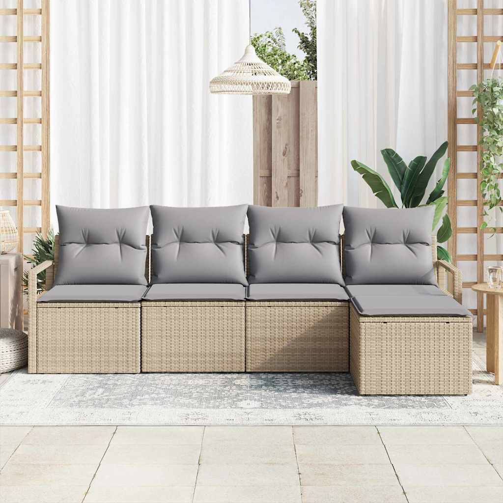 vidaXL Zestaw Sof z poduszką 5 pcs Beżowy polirattan