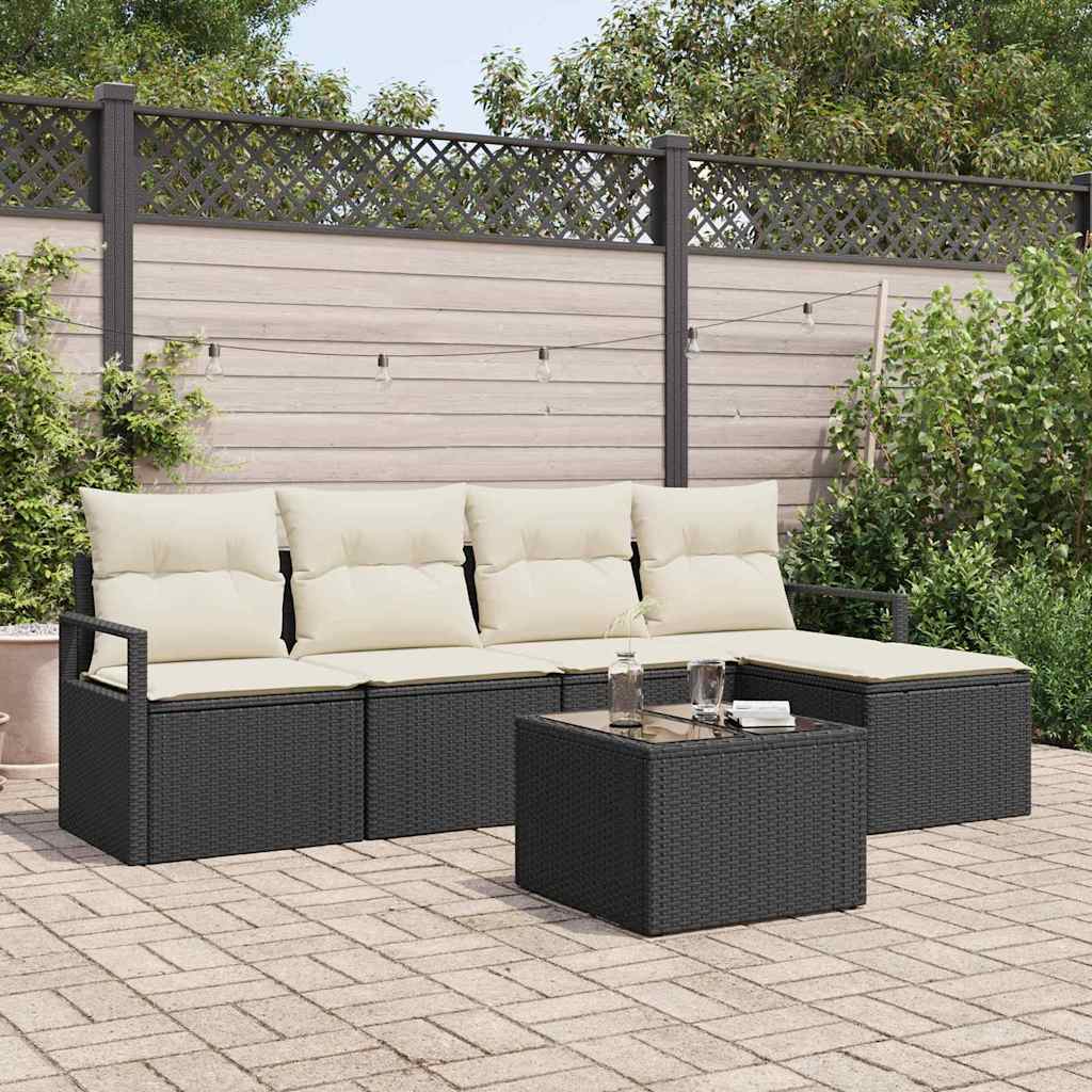 vidaXL Zestaw Sof z poduszką 6 pcs Czarny polirattan