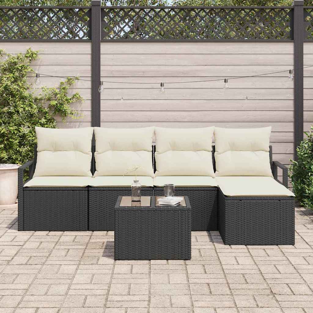 vidaXL Zestaw Sof z poduszką 6 pcs Czarny polirattan