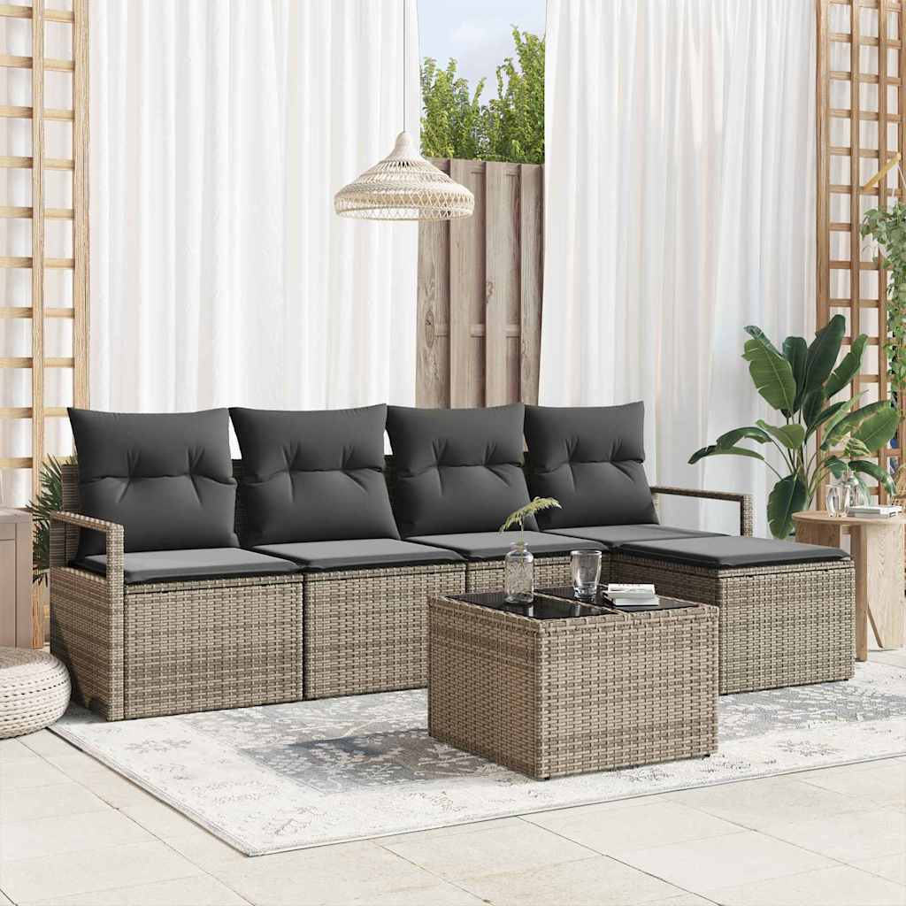 vidaXL Zestaw Sof z poduszką 6 pcs Szary polirattan