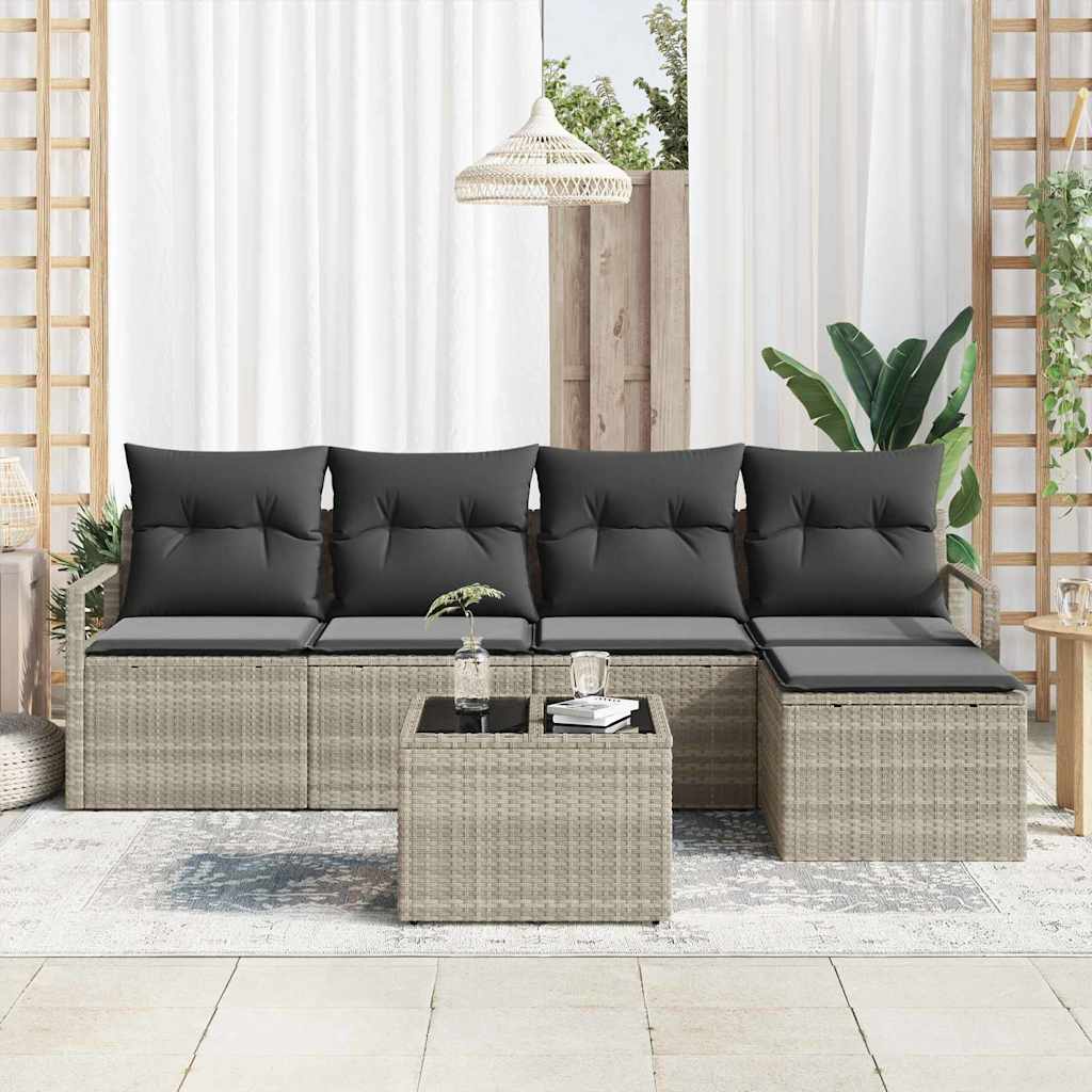 vidaXL Zestaw Sof z poduszką 6 pcs Jasnoszary polirattan