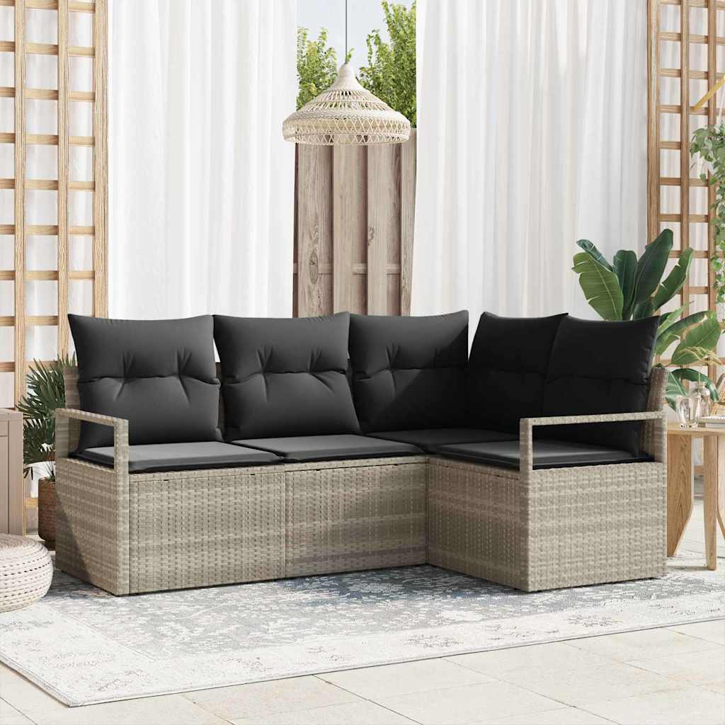 vidaXL Zestaw Sof 4 pcs Jasnoszary polirattan