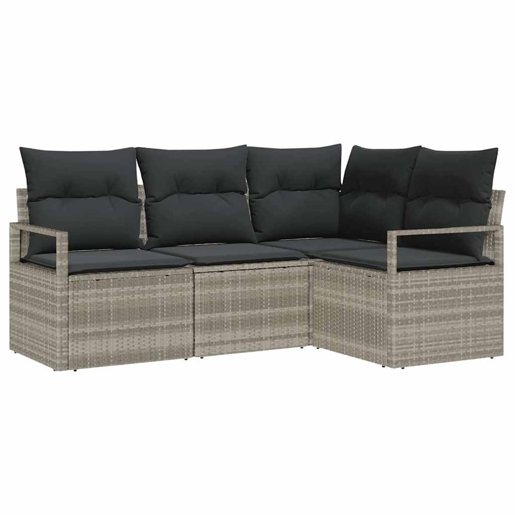 vidaXL Zestaw Sof 4 pcs Jasnoszary polirattan