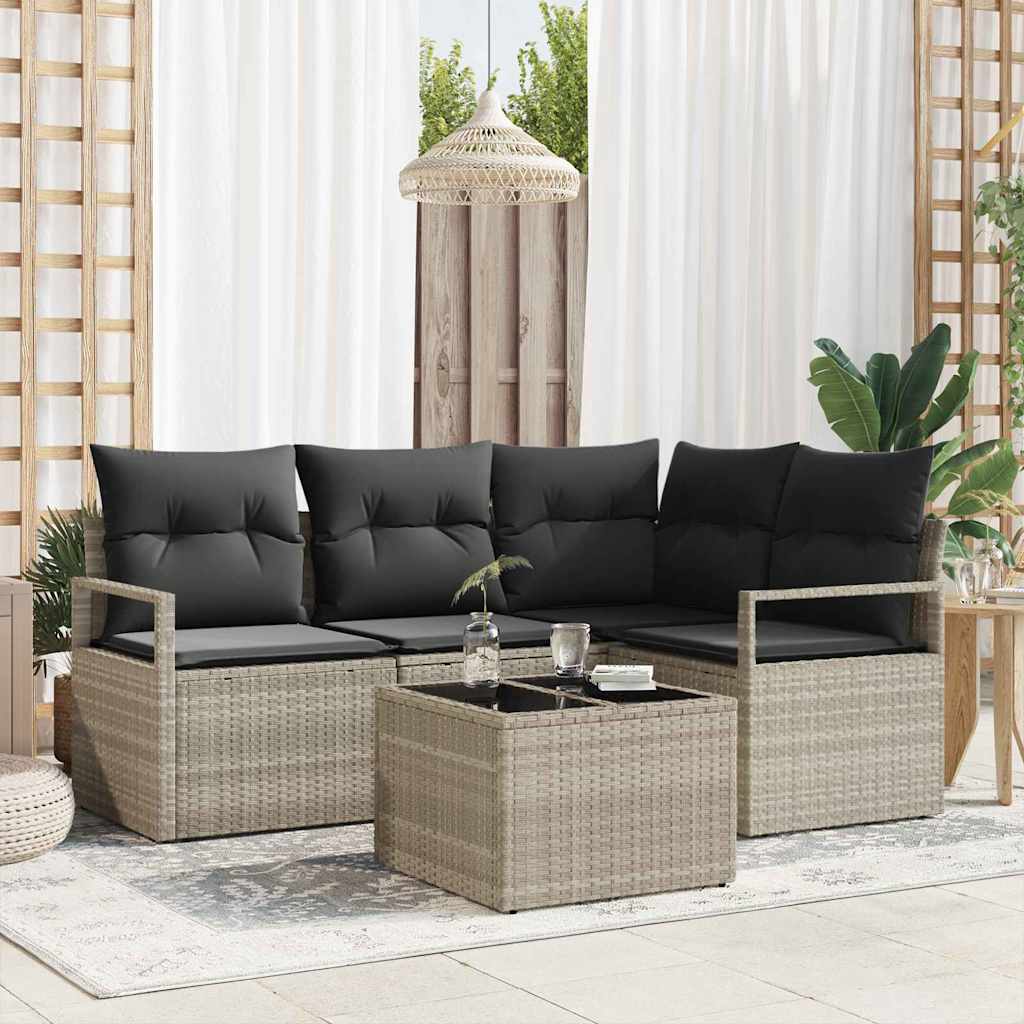 vidaXL Zestaw Sof 5 pcs Jasnoszary polirattan