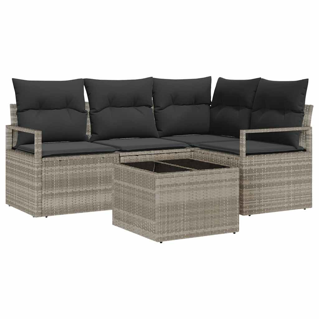vidaXL Zestaw Sof 5 pcs Jasnoszary polirattan