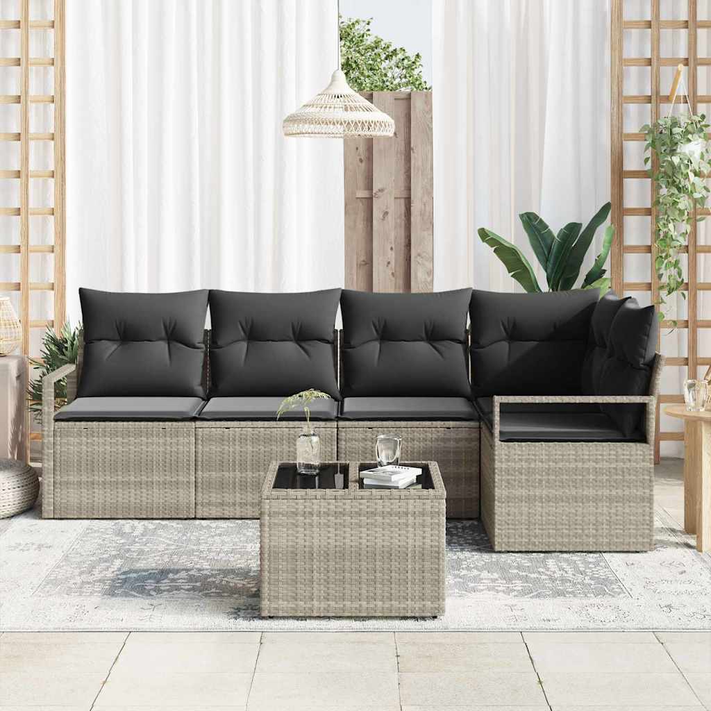 vidaXL Zestaw Sof z poduszką 6 pcs Jasnoszary polirattan