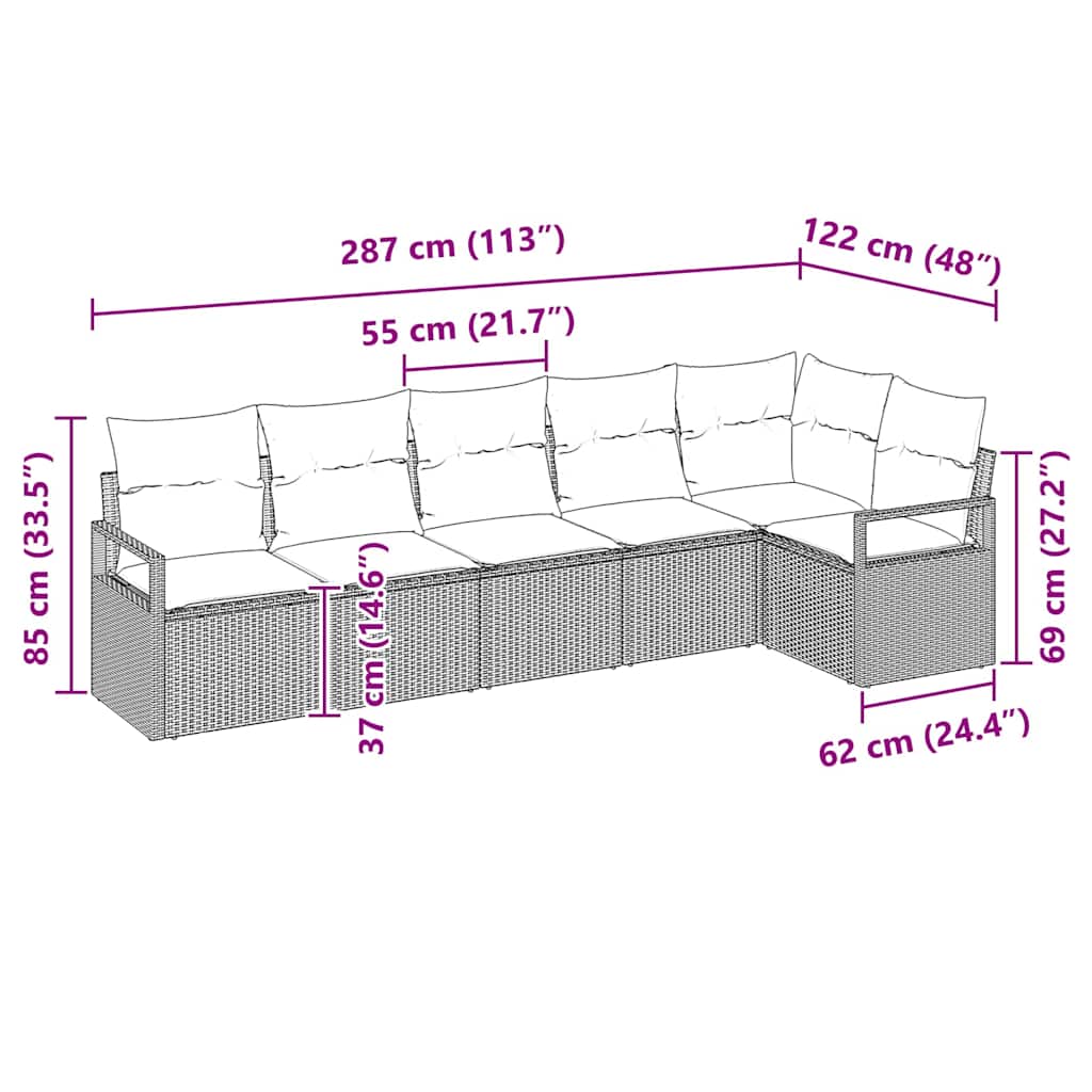 vidaXL Zestaw Sof 6 pcs Brązowy polirattan