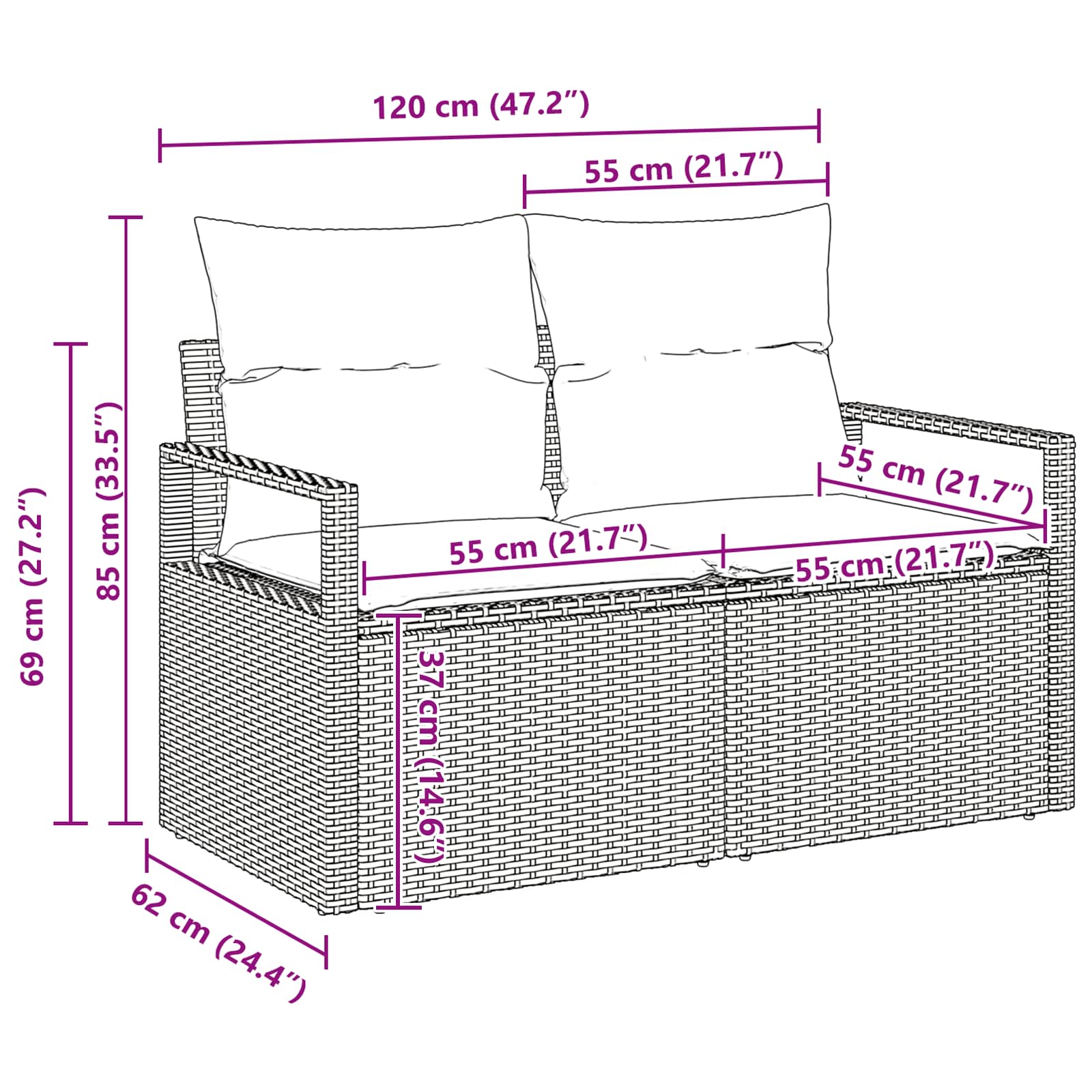 vidaXL Zestaw Sof 6 pcs Czarny polirattan