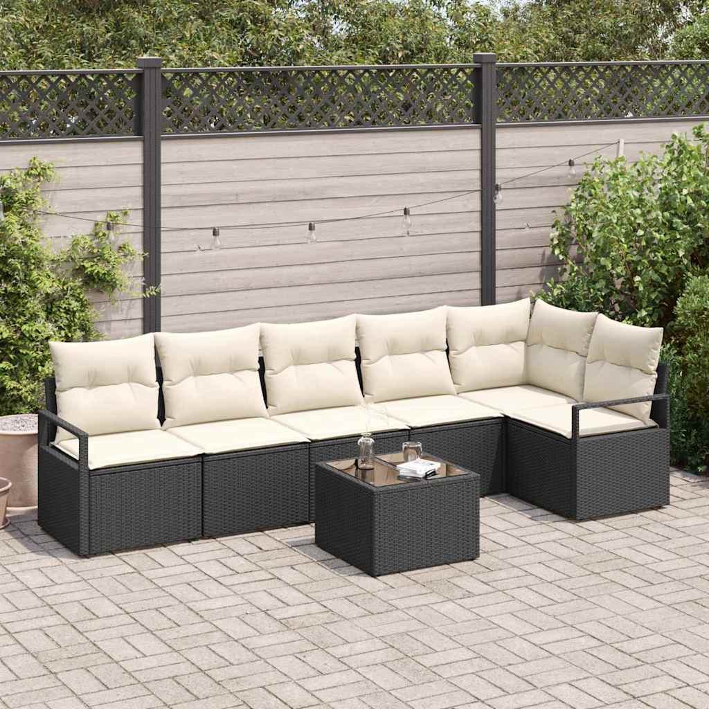 vidaXL Zestaw Sof z poduszką 7 pcs Czarny polirattan