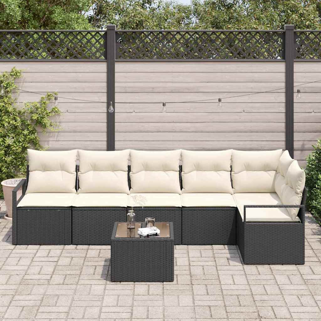 vidaXL Zestaw Sof z poduszką 7 pcs Czarny polirattan