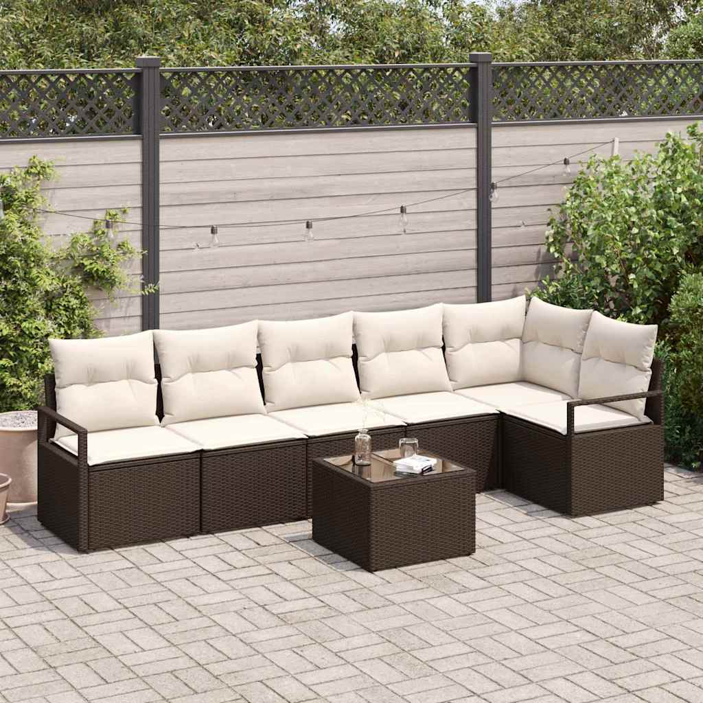 vidaXL Zestaw Sof z poduszką 7 pcs Brązowy polirattan